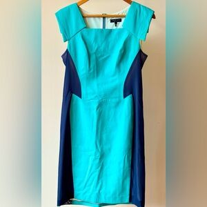 Rag & Bone 100% Lamb Leather Teal & Blue Midi Dress with Cap Sleeves Sz 6